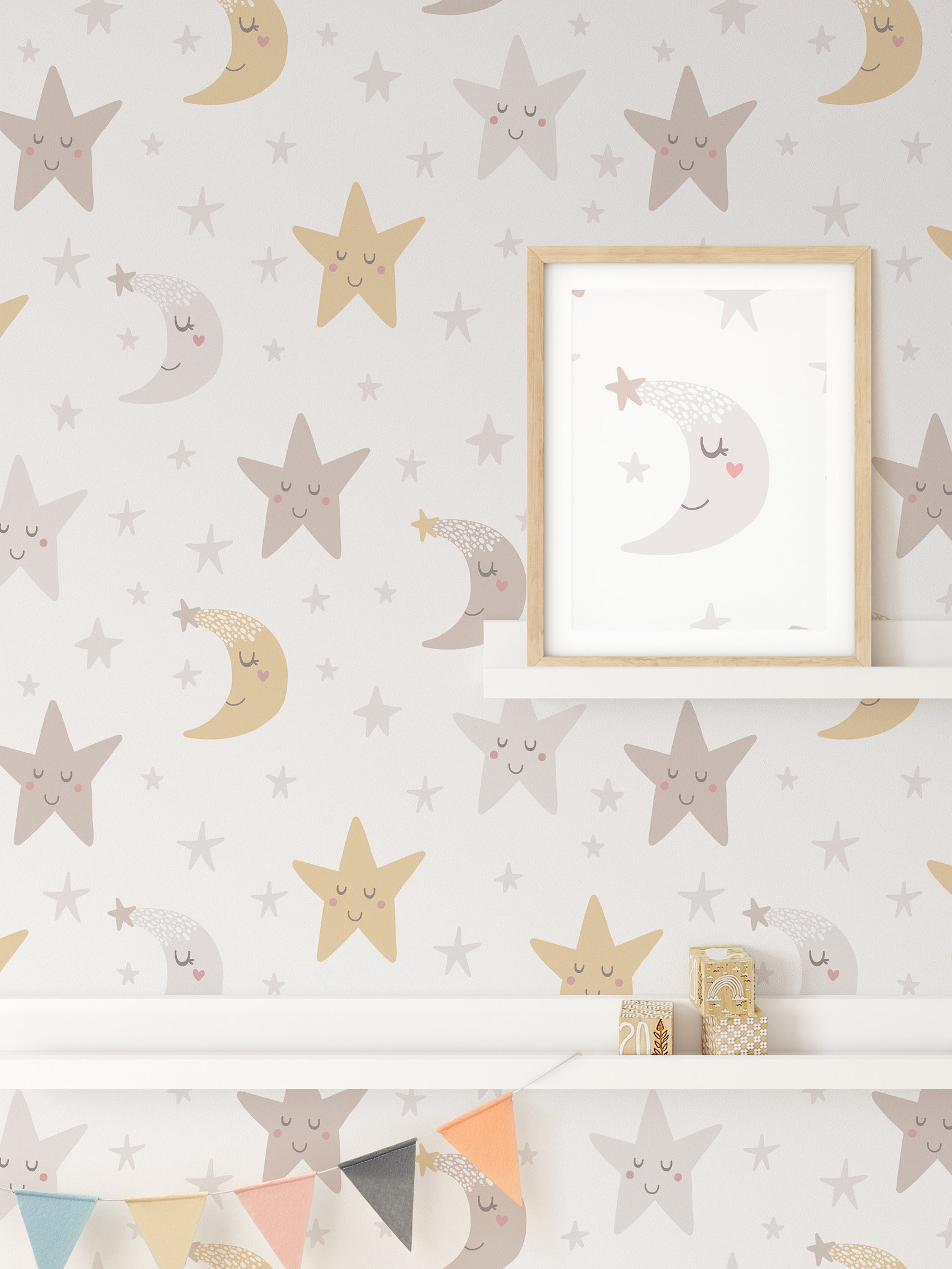 Moon Stars Nursery Celestial Wallpaper - Night Sky Kids Peel and Stick ...