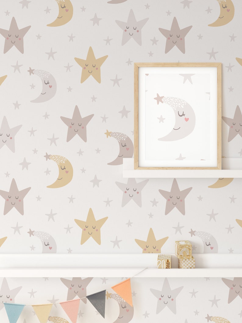 Moon and Stars Nursery Toddler Wallpaper Night Sky Removable Etsy