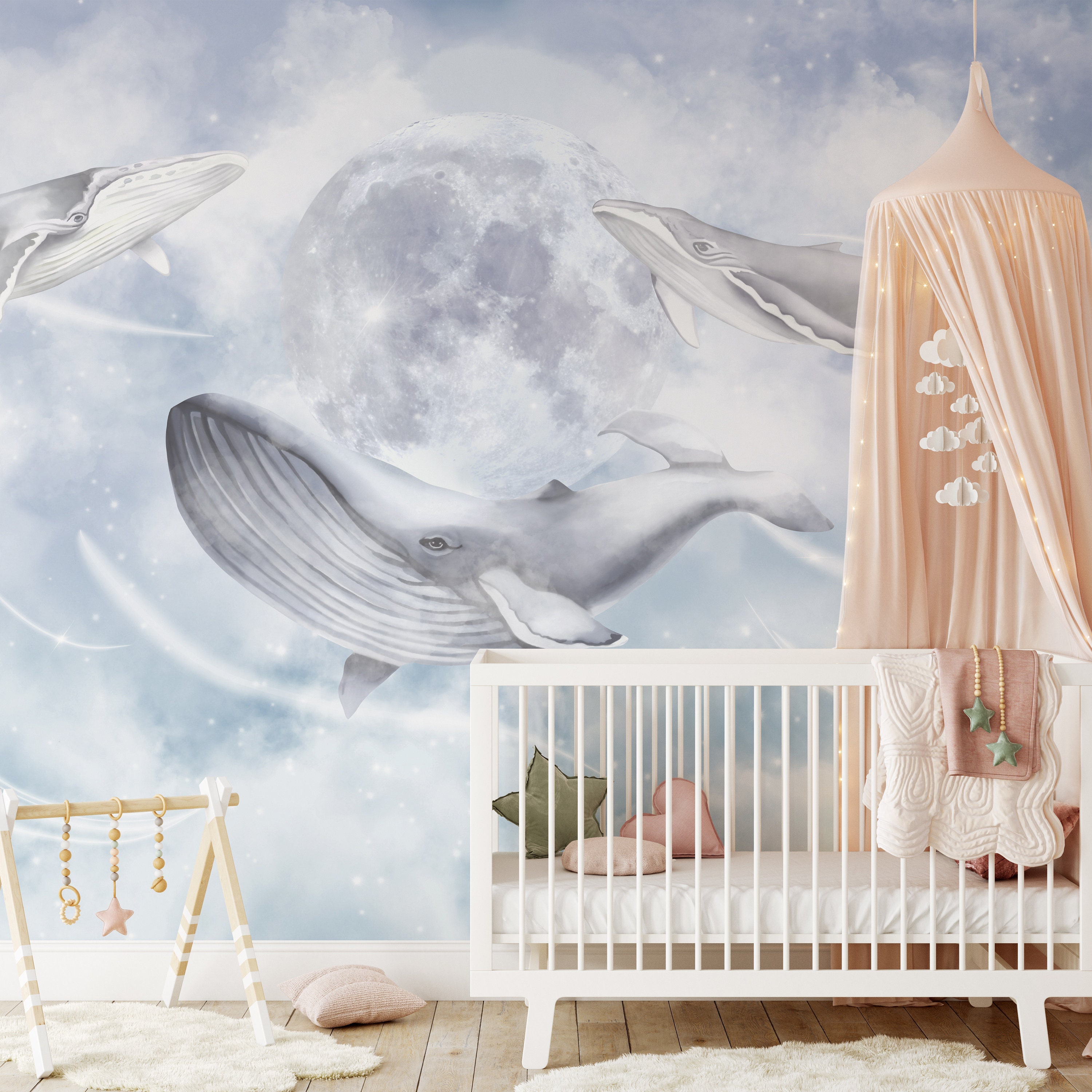 Nursery Room Removable Wall Mural Wallpaper Space Whale Peel