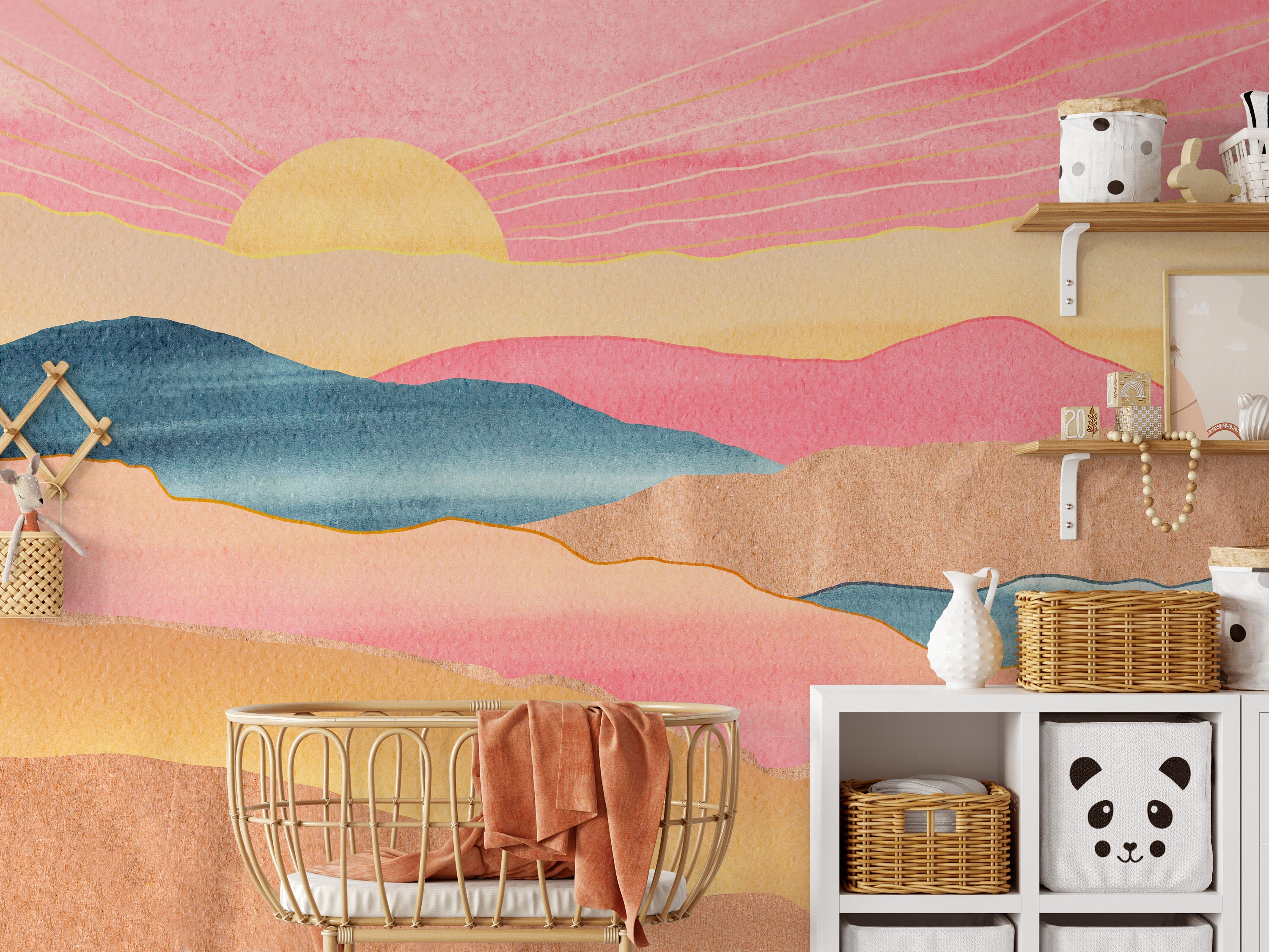 abstract-boho-wall-mural-watercolor-colorful-mountains-etsy