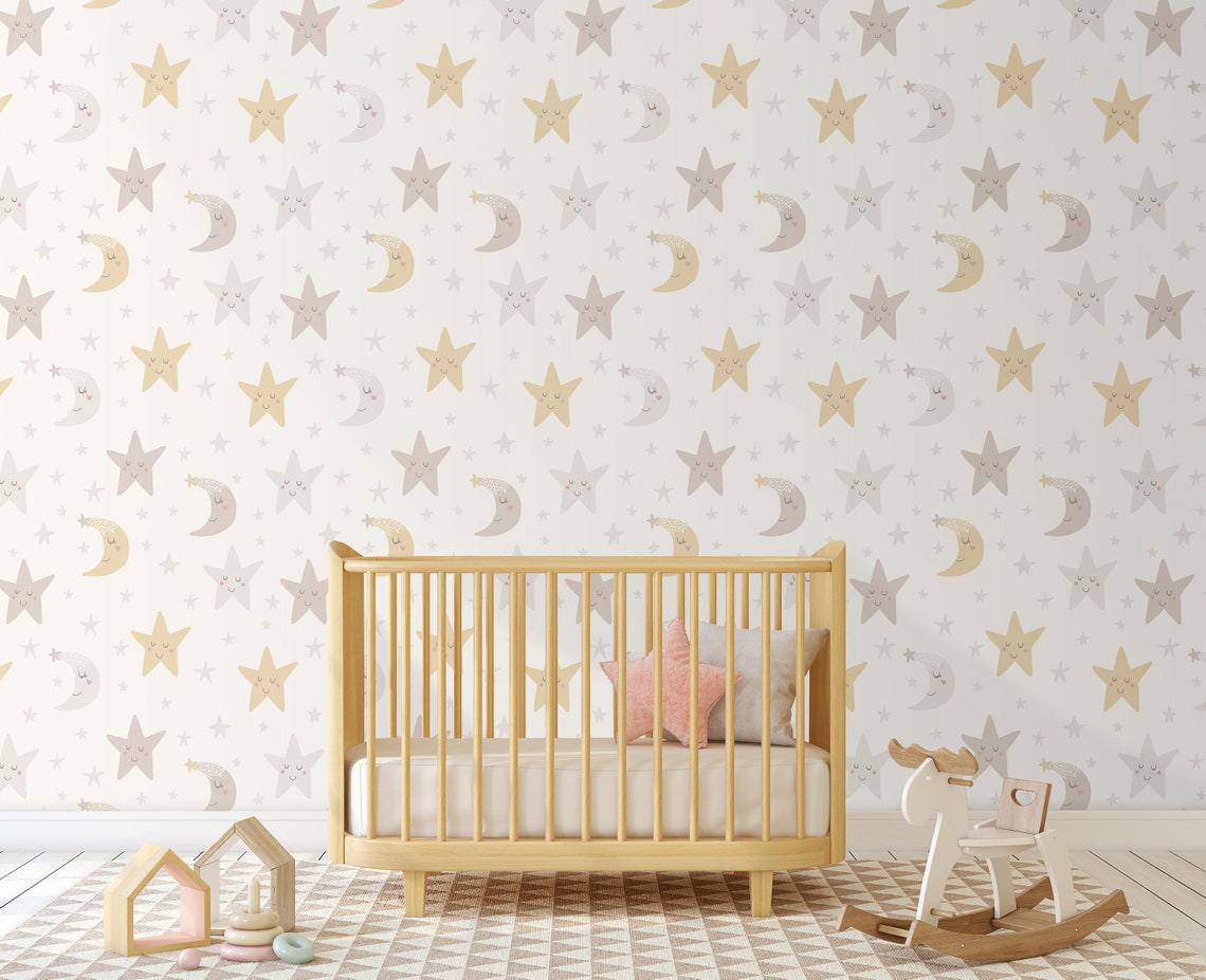 Moon Stars Nursery Celestial Wallpaper - Night Sky Kids Peel and Stick ...
