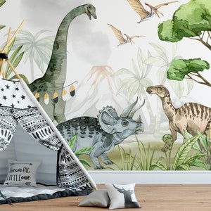 Dinosaur Kids Nursey Wall Mural Wallpaper - Jurassic Park World Peel and Stick Decal - Self Adhesive Dino Baby Removable Wall Decor CCM092