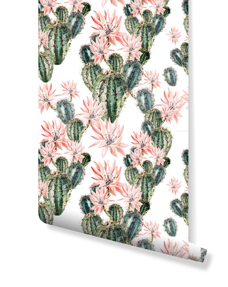 Cactus Temporary Wallpaper Floral Removable Wall Decal Etsy