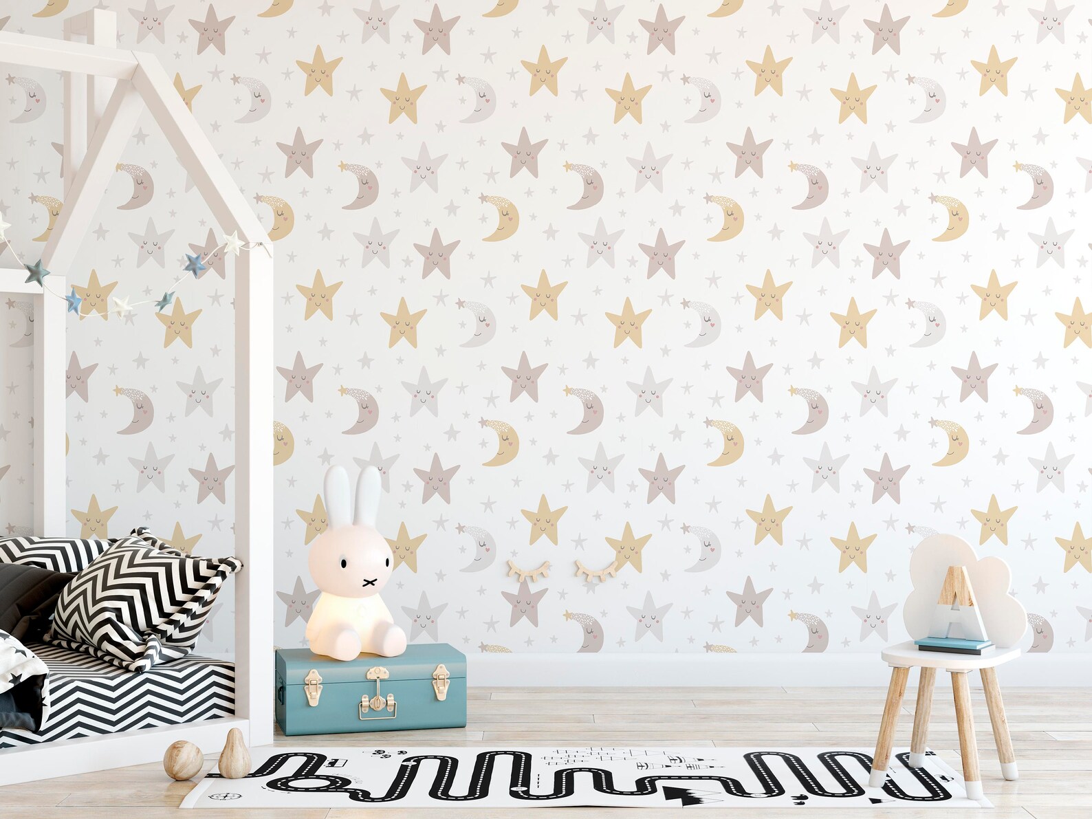 Moon Stars Nursery Celestial Wallpaper - Night Sky Kids Peel and Stick ...