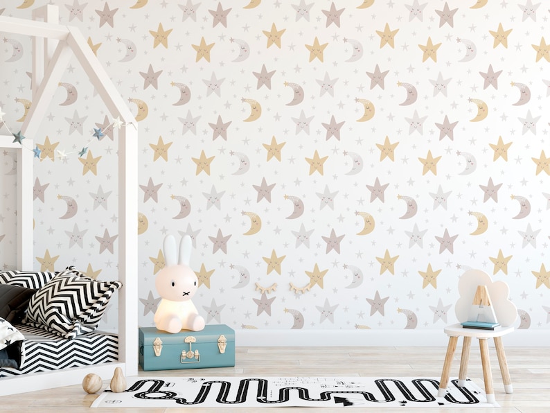 Moon and Stars Nursery Toddler Wallpaper Night Sky Removable Etsy