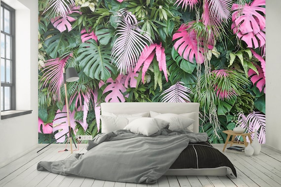 Wall Decor Dark Green Tropical Wallpaper with Palm Leaves Exotic Leaves ...