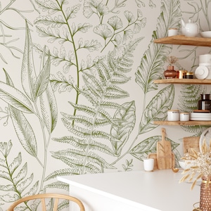 Fern Botanical Removable Mural Wallpaper Light Greenery Self Adhesive Wall Decor Peel and Stick Wallpaper Temporary Decal CCM082 Bild 1