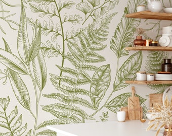 Fern Botanical Removable Mural Wallpaper -Light Greenery Self Adhesive Wall Decor - Peel and Stick Wallpaper - Temporary Decal CCM082