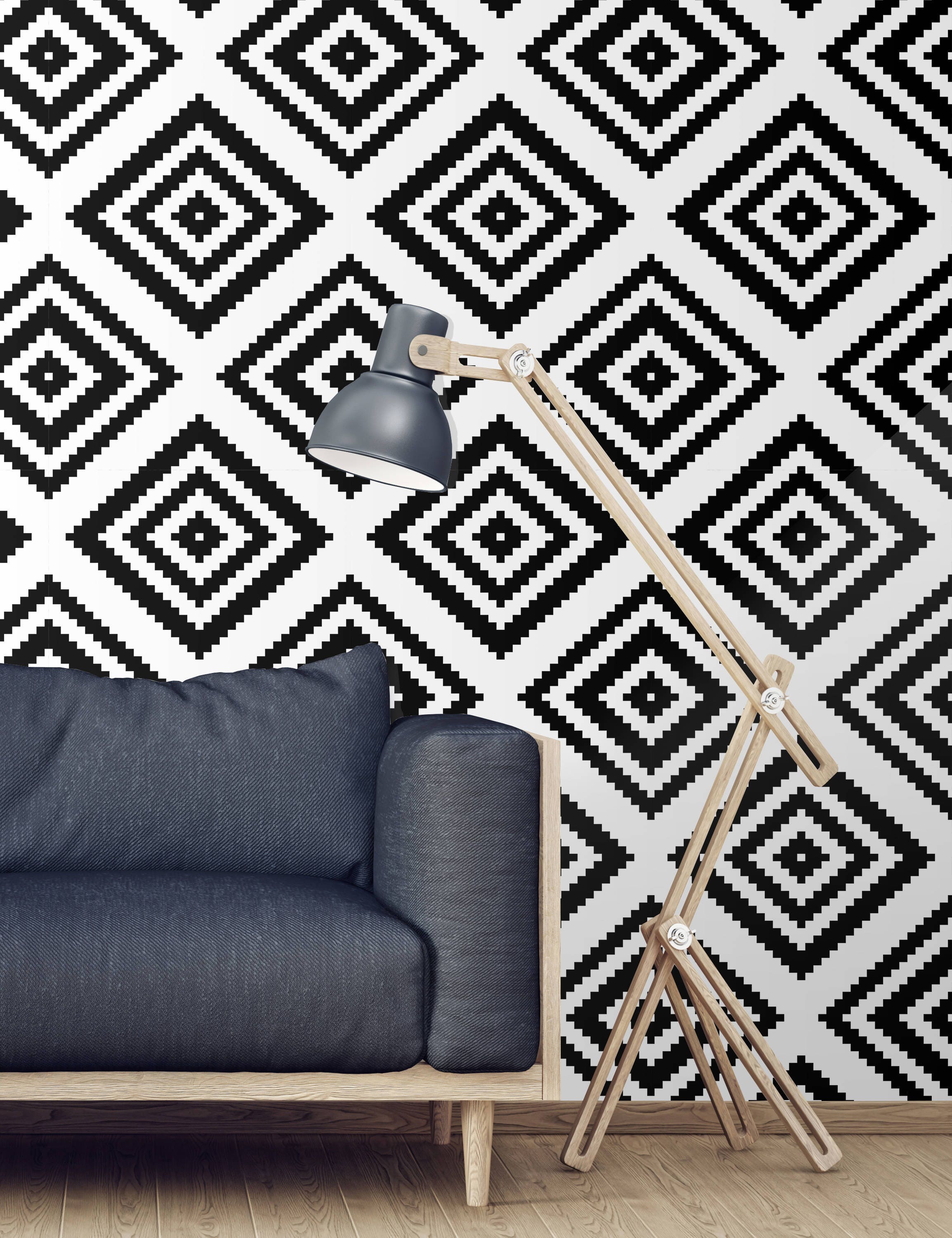 Self Adhesive Geometric Wallpaper Black and White Removable | Etsy
