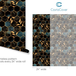 Dark Honeycomb Peel and Stick Wallpaper Self Adhesive Black Gold Hexagon Temporary Decal Removable Wall Mural CC043 image 4