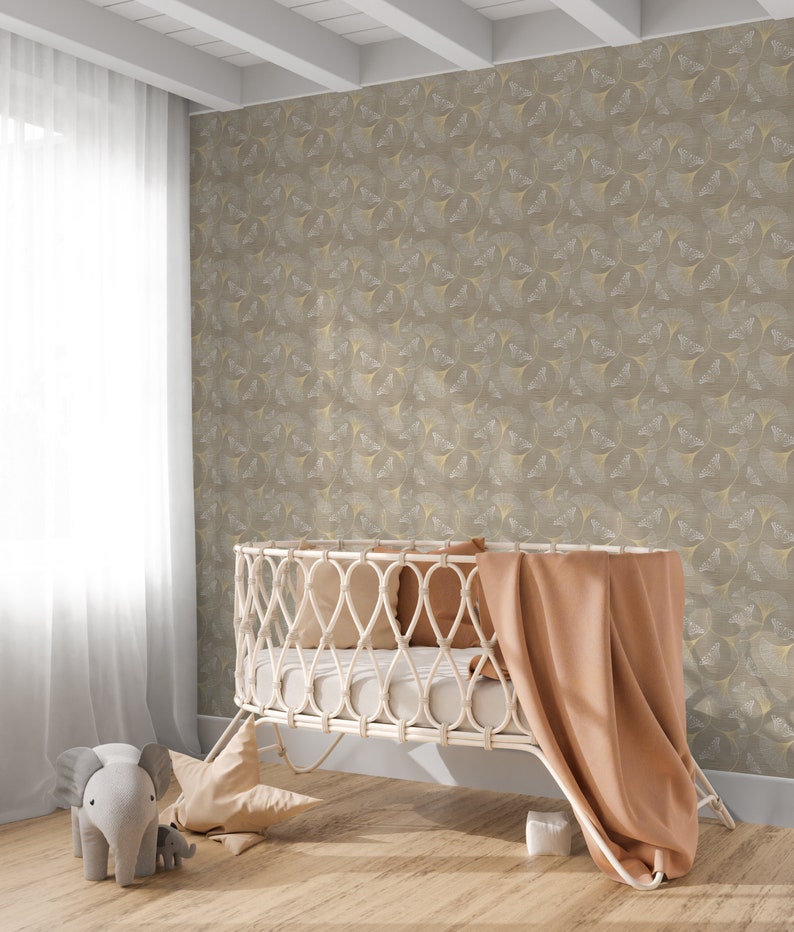 Beige Flowers & Butterflies Neutral Botanical Pattern Floral Retro Vintage Wall Mural Faux Grasscloth Traditional Wallpaper CG013 image 3