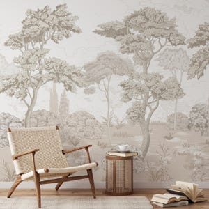 Victor Vintage Forest Peel and Stick Wall Mural - Beige Retro Trees Self Adhesive Wallpaper - Neutral Landscape  Removable Wallcover CCM195