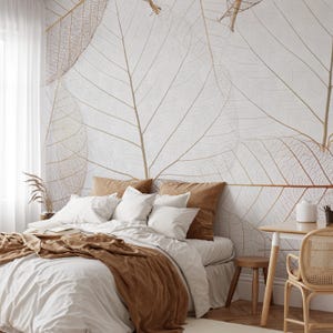 Neutral Transparent Leaves  Peel & Stick Wall Mural - Tropical Self Adhesive Wall Decal - Botanical Aesthetic Removable Wallpaper CCM182