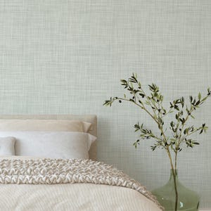 Green Linen Texture Peel & Stick Wallpaper - Modern Style Self Adhesive Wall Decal - Neutral Minimalist Design Removable Wall Mural CC342