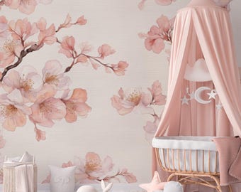 Blush Cherry Blossom Wallpaper with Pink Botanical Floral Flowers CG008