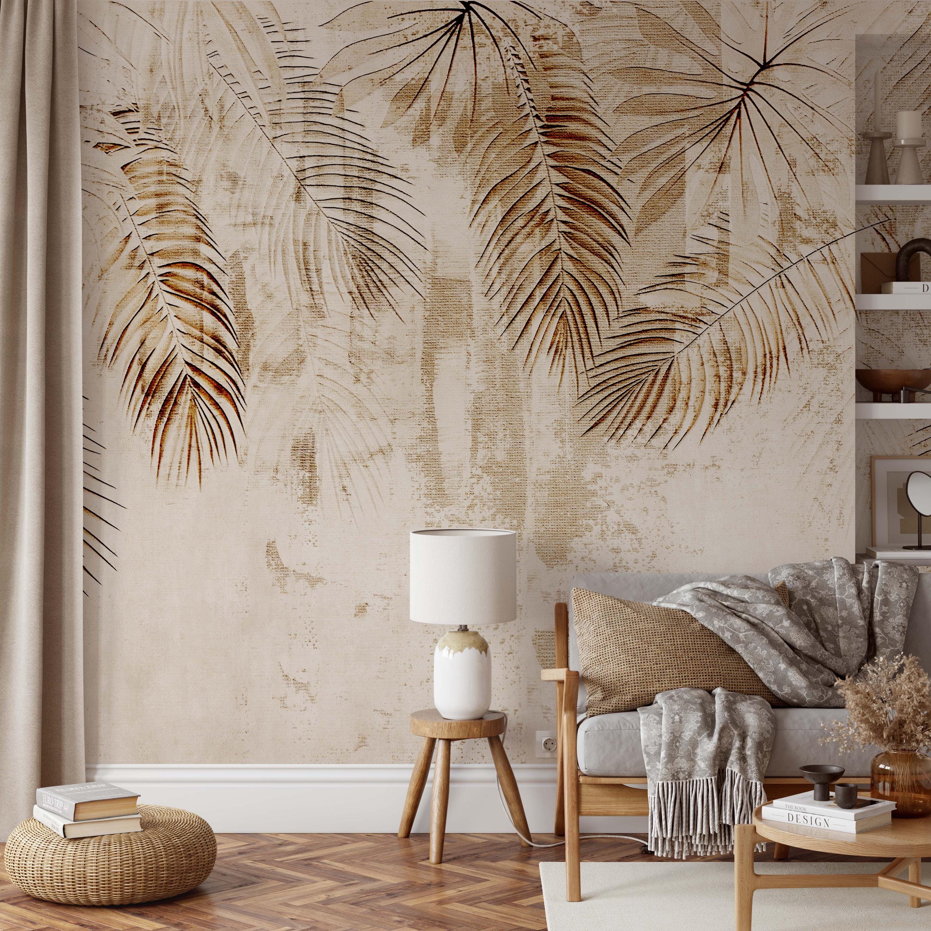 Beige Banana Leaves Wall Mural - Palm Leaf Tropical Peel and Stick Boho ...