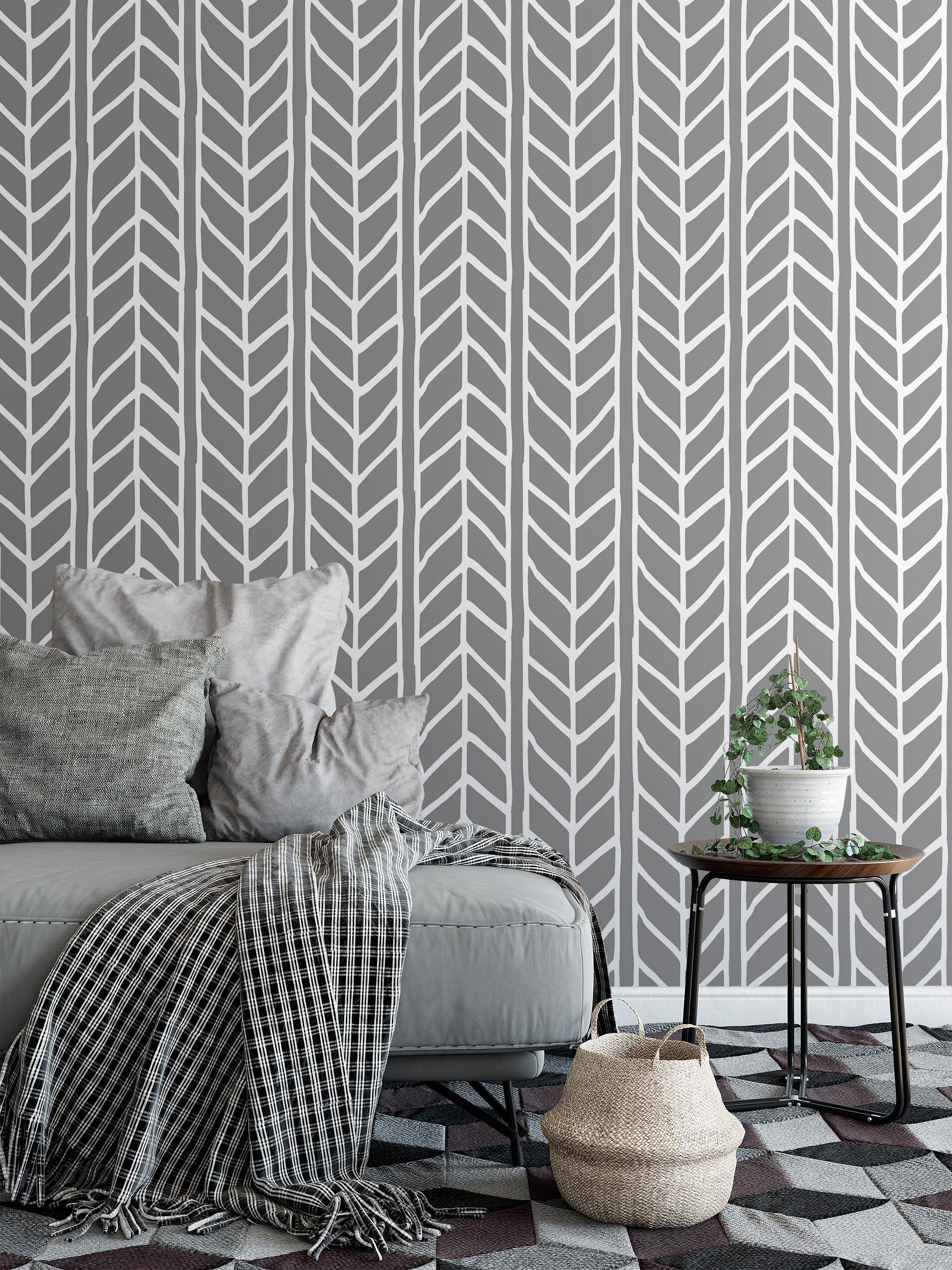 Removable Wallpaper Herringbone Wallpaper Geometric Peel and Etsy