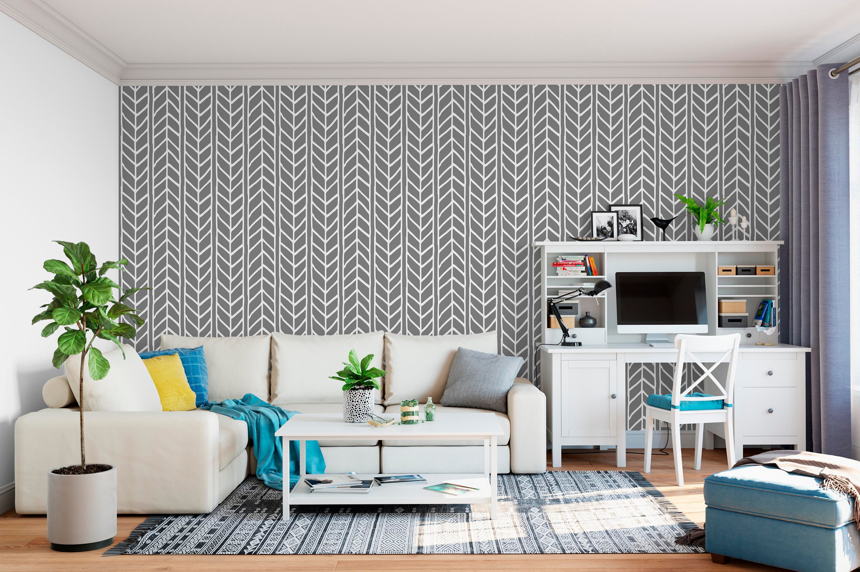 Removable Wallpaper Herringbone Wallpaper Geometric Peel and Etsy