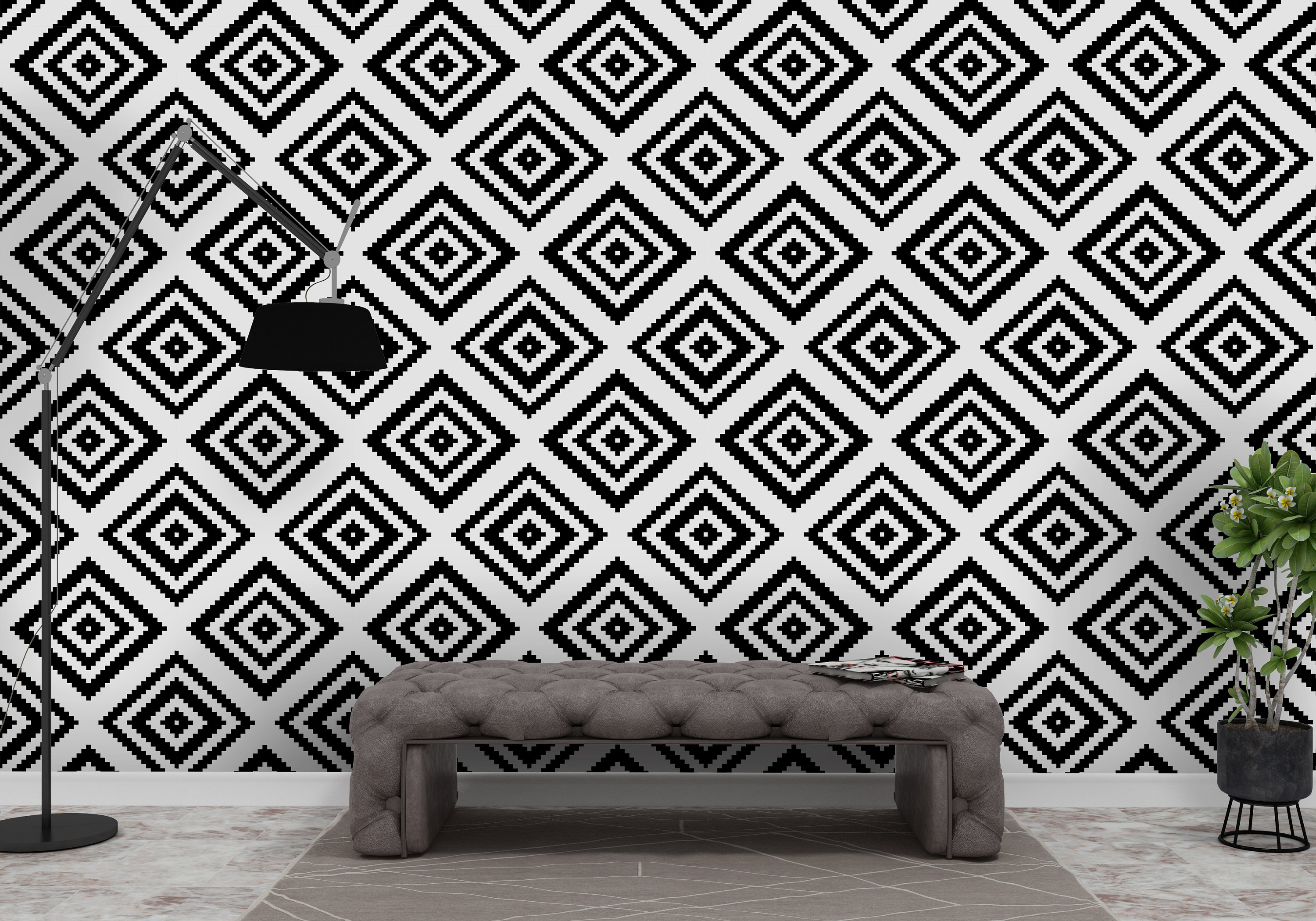 Self Adhesive Geometric Wallpaper Black and White Removable Etsy