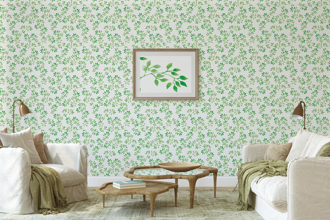 Green Leaves Peel and Stick Wallpaper Floral Temporary Wall Etsy
