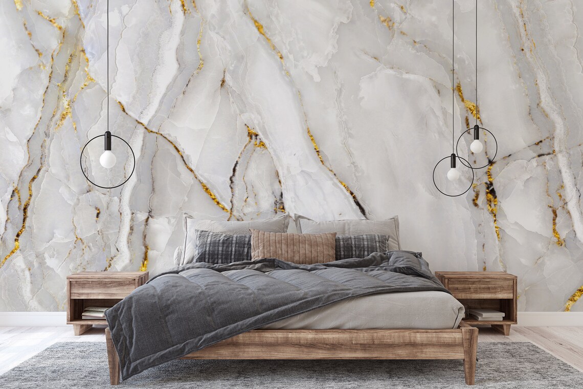White Marble Self Adhesive Wallpaper Abstract Gray Stone Etsy