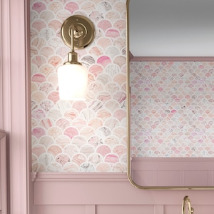 Pink Art Deco Self Adhesive Scallops Wallpaper - Removable Marble Effect Wall Decor - Peel and Stick Wall Mural Decal - Vintage Print CC081