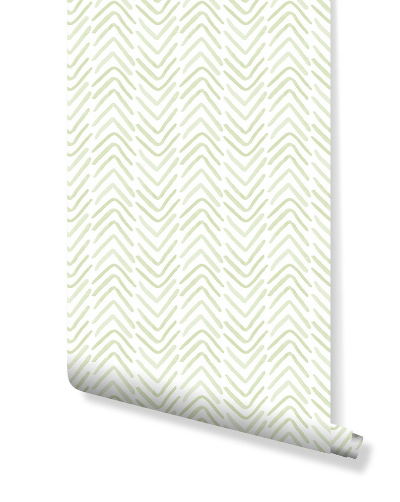 Peel and Stick Green Chevron Wallpaper self Adhesive Etsy