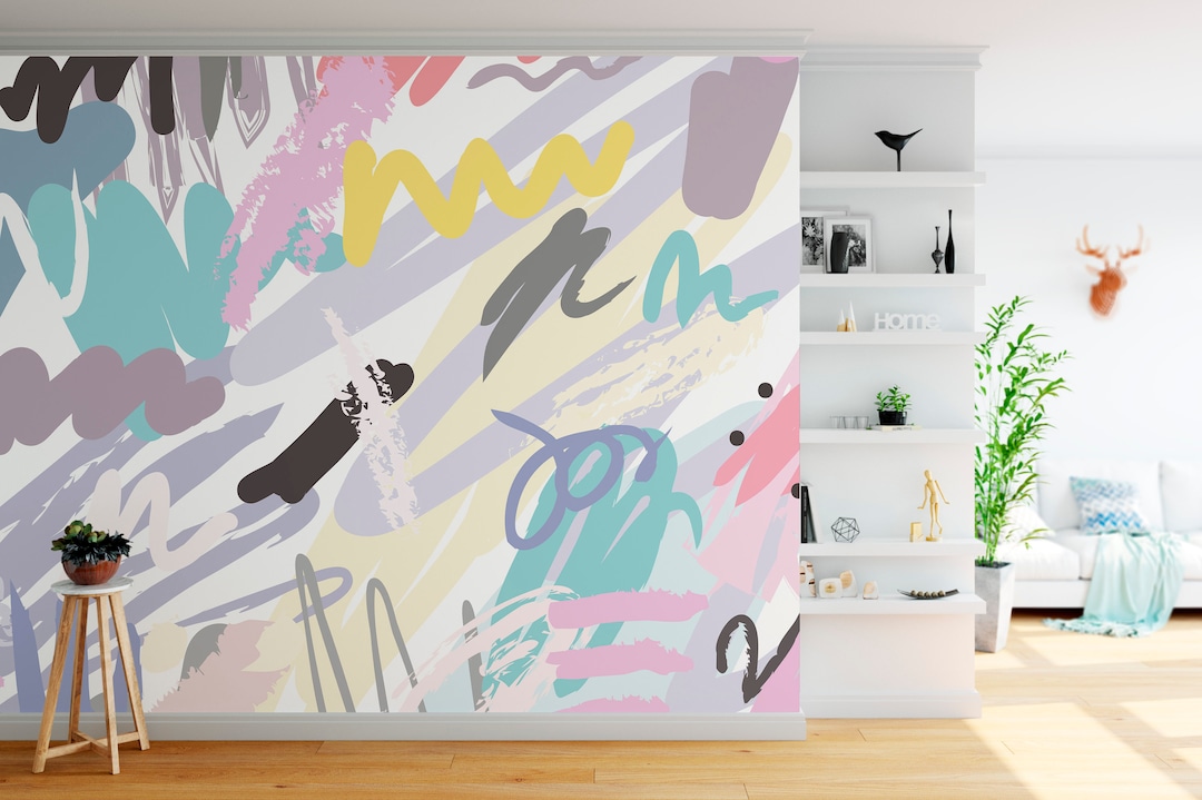 Abstract Paint Colorful Rainbow Wallpaper - Game Room Peel and Stick ...