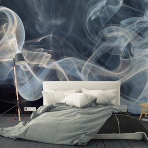 Black Gray Smoke Self Adhesive Wall Mural - Removable Wallpaper  - Abstract Art Peel and Stick Decor - Black and White Photo Print CCM028