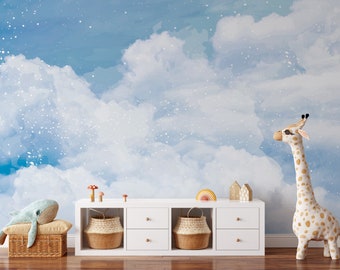 Blue Sky and Clouds Kids Room Wall Mural Stylish Nursery - Etsy