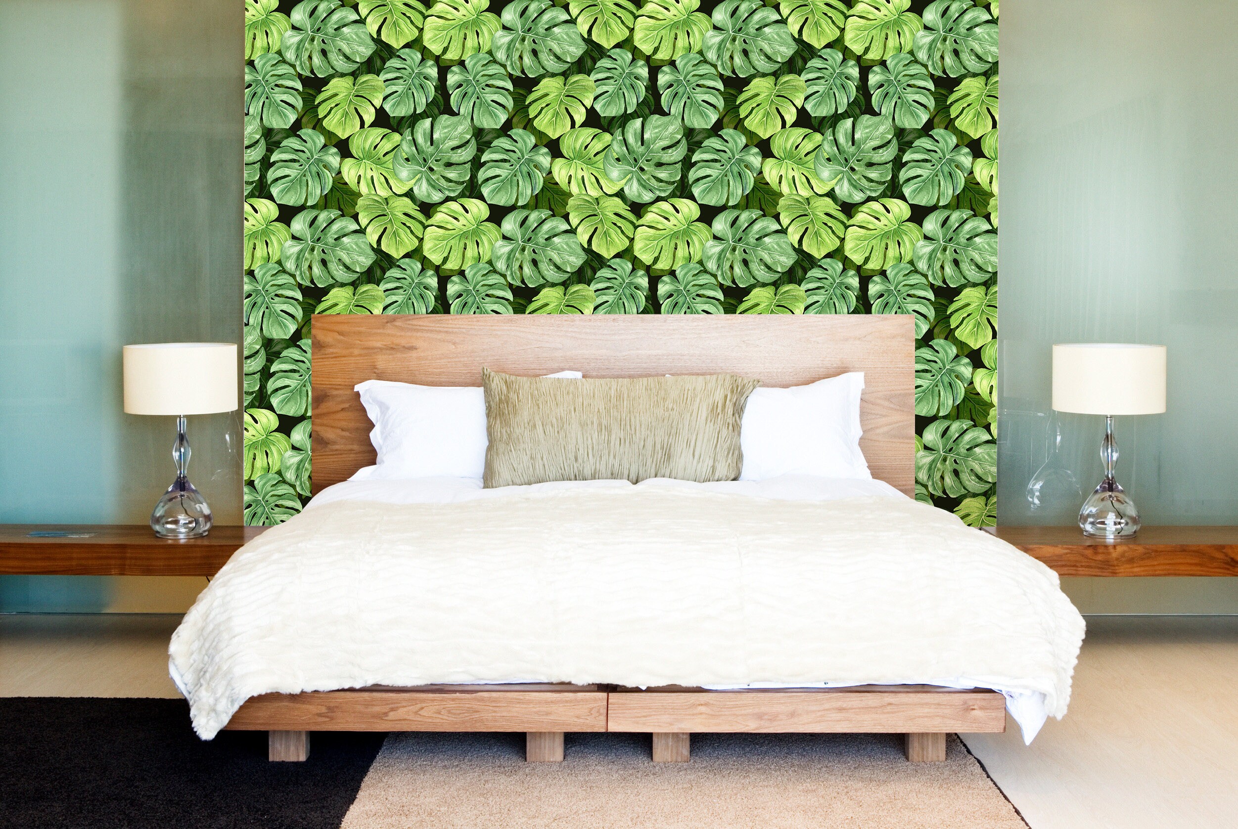 Green Monstera Leaf Removable Wallpaper Tropical Self | Etsy