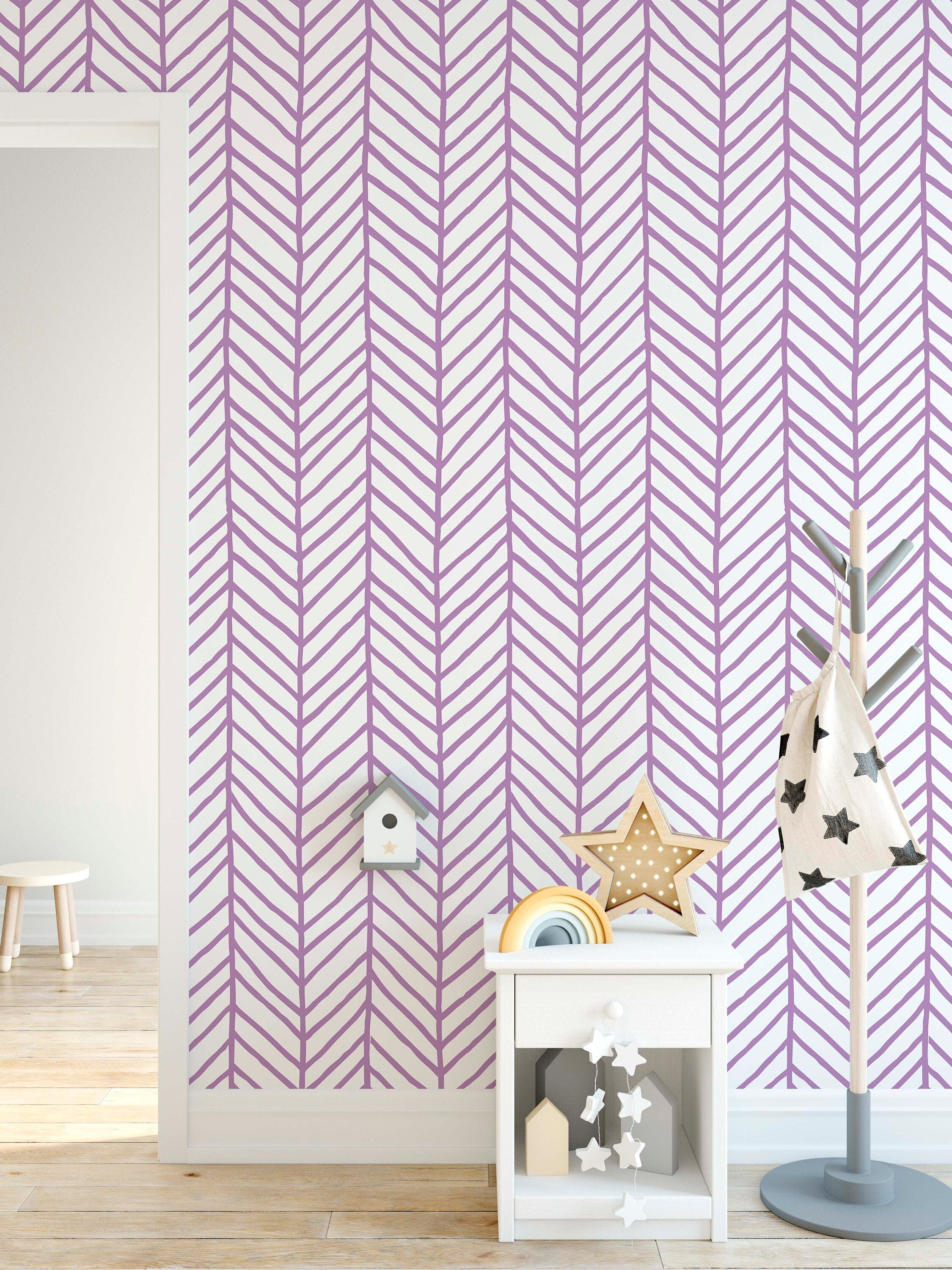 CostaCover Self Adhesive Herringbone Removable Wallpaper with Purple Chevron Hand Drawn Arrows Wall Decal CC132 
