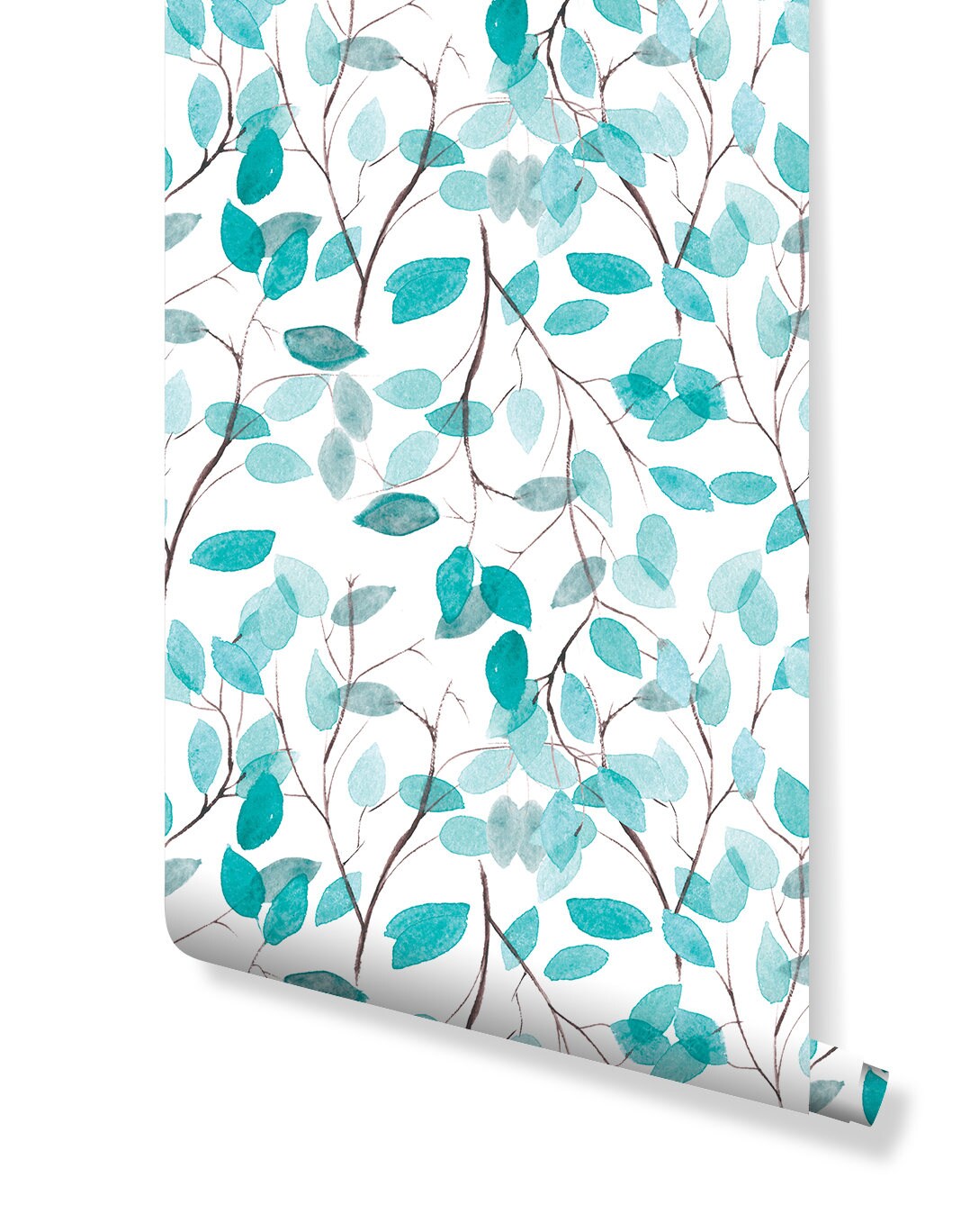 Blue Leaves Removable Wallpaper Botanical Peel and Stick Etsy