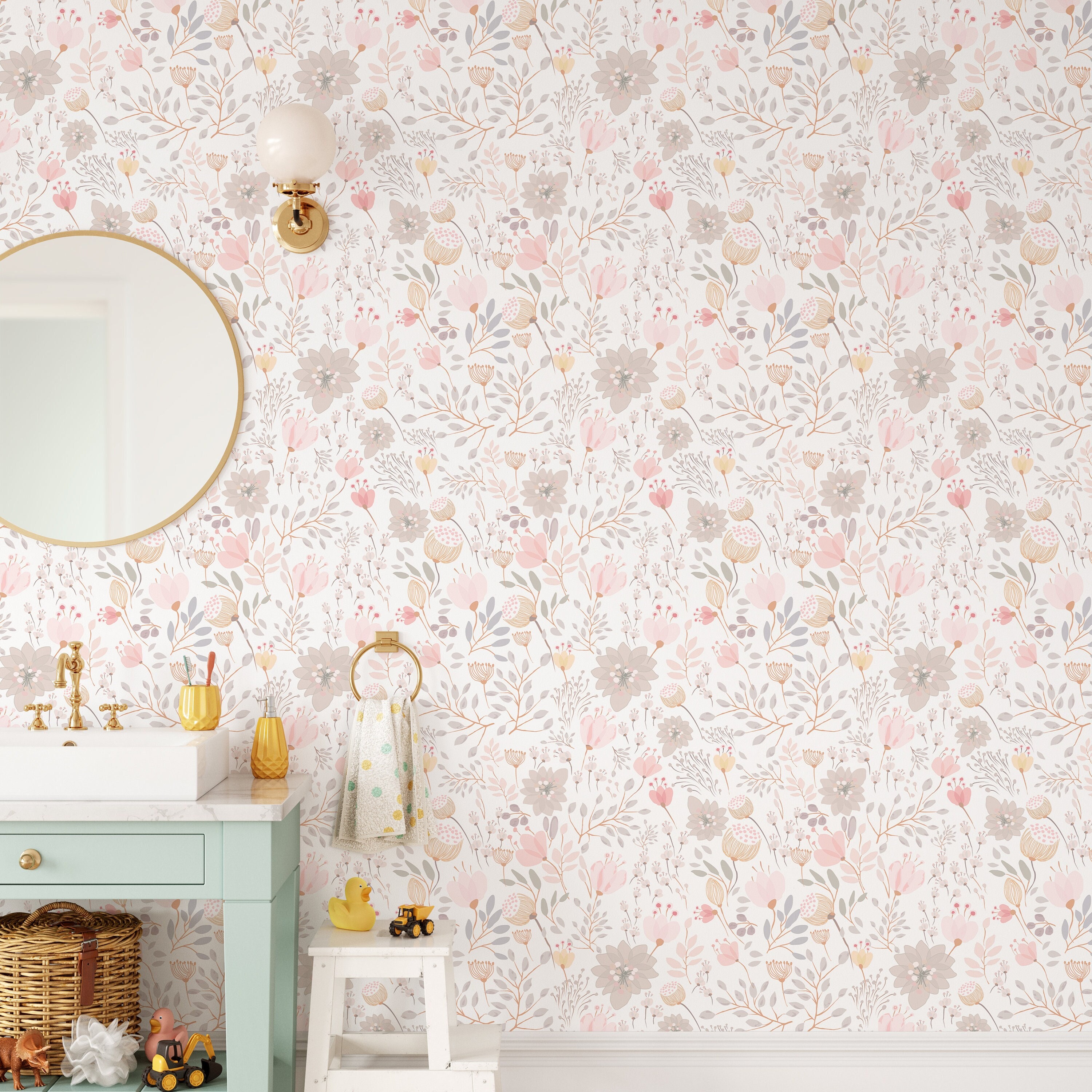 QnySpace Peel and Stick Wallpaper, Boho Floral Wallpaper for