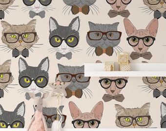Peel and Stick Cats Wallpaper - Self Adhesive Cute Kitty Cat Temporary Decal -Kids Removable Wall Mural CC036
