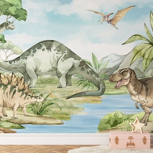 Dinosaur Kids Room Wall Mural Wallpaper - Jurassic Park Peel and Stick Decal - Self Adhesive Dino Nursery Decor Removable Wallpaper CCM095