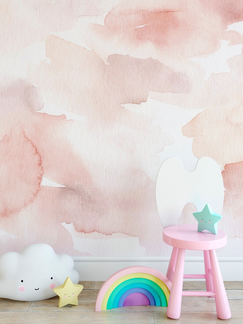 Pink Watercolor Peel and Stick Wallpaper Abstract Painting Etsy