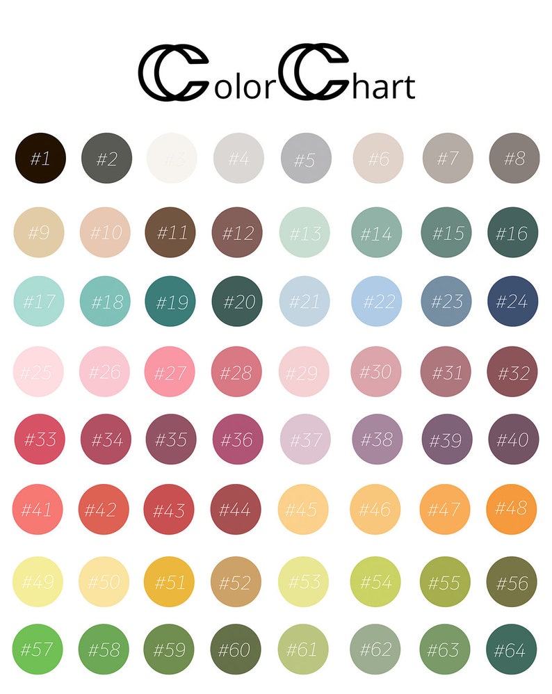 Puede incluir: Carta de colores con 64 muestras de colores diferentes dispuestas en una cuadr&iacute;cula. Cada muestra est&aacute; etiquetada con un n&uacute;mero del 1 al 64.