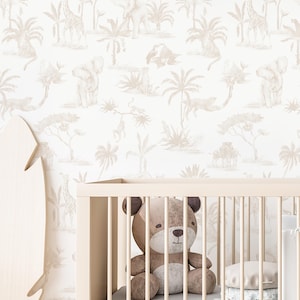 Beige Animal Print Peel and Stick Wallpaper - Neutral Safari Self Adhesive Wall Decal - Nursery Giraffe Jungle Removable Wall Mural CC339