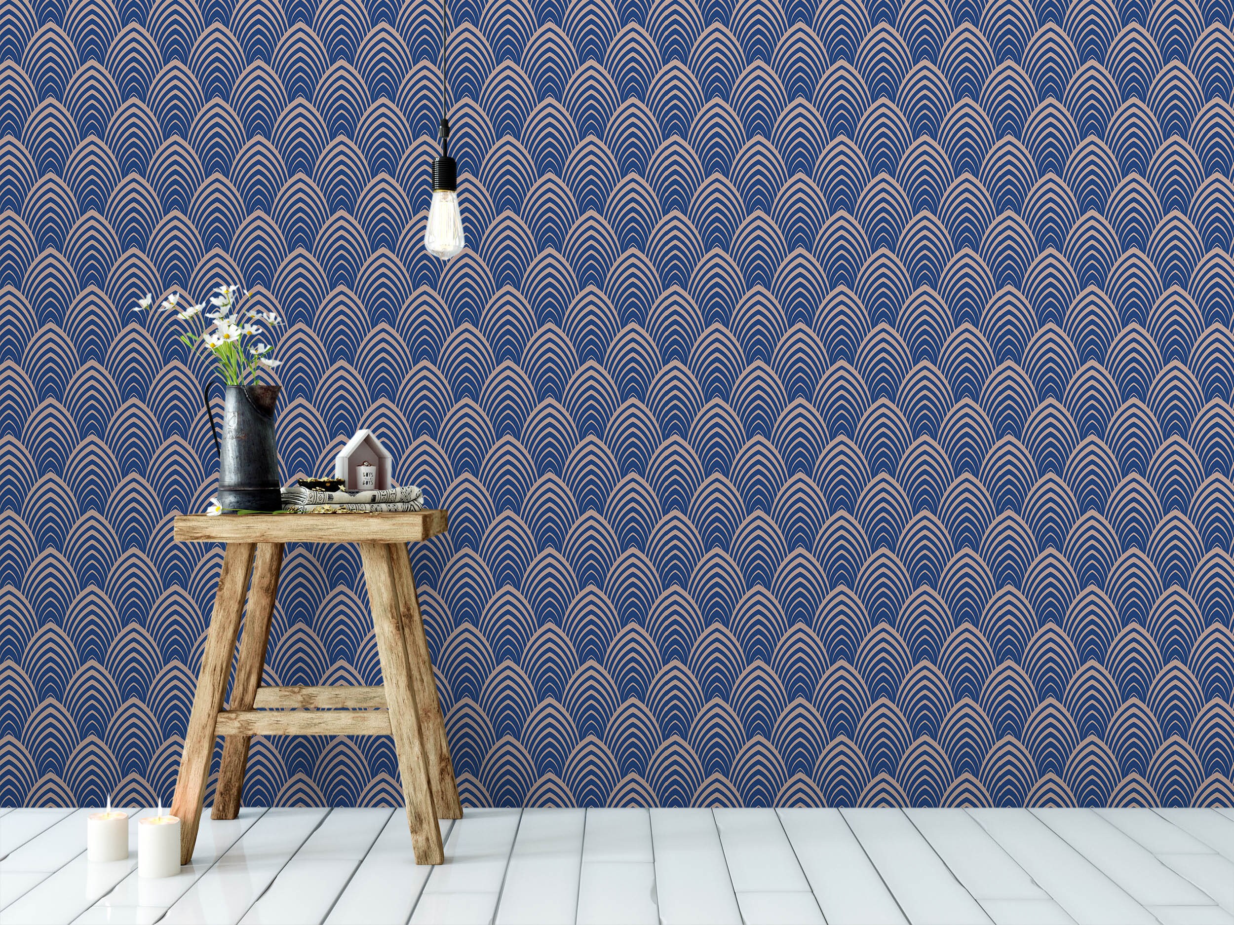 Removable Art Deco Wallpaper Blue Lines Self Adhesive Wall Etsy