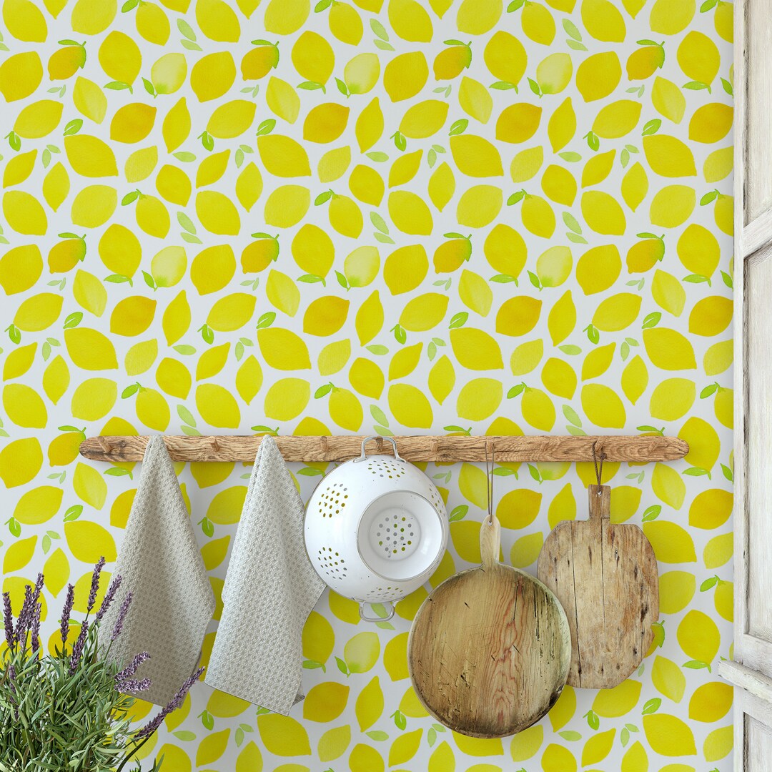 Yellow Lemon Peel and Stick Wallpaper Watercolor Self - Etsy