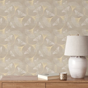 Beige Flowers & Butterflies Neutral Botanical Pattern Floral Retro Vintage Wall Mural Faux Grasscloth Traditional Wallpaper CG013 image 1