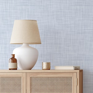Blue Linen Texture Peel & Stick Wallpaper - Modern Style Self Adhesive Wall Decal - Neutral Minimalist Design Removable Wall Mural CC343