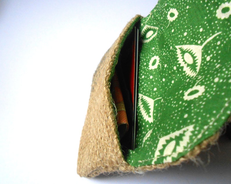 Wallet card holder in Burlap OOAK