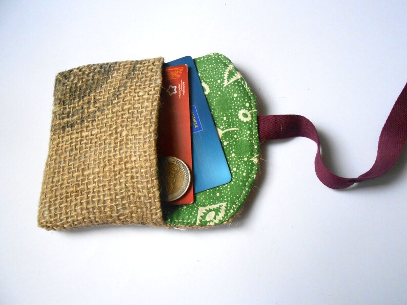 Wallet card holder in Burlap OOAK