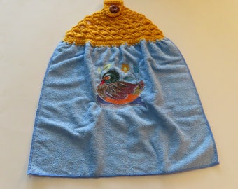 Duck Themed Machine Embroidered and Crocheted Hanging Hand Towels