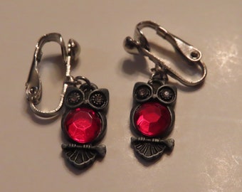 Clip-On Owl Earrings with Rhodium (Silver) Clips