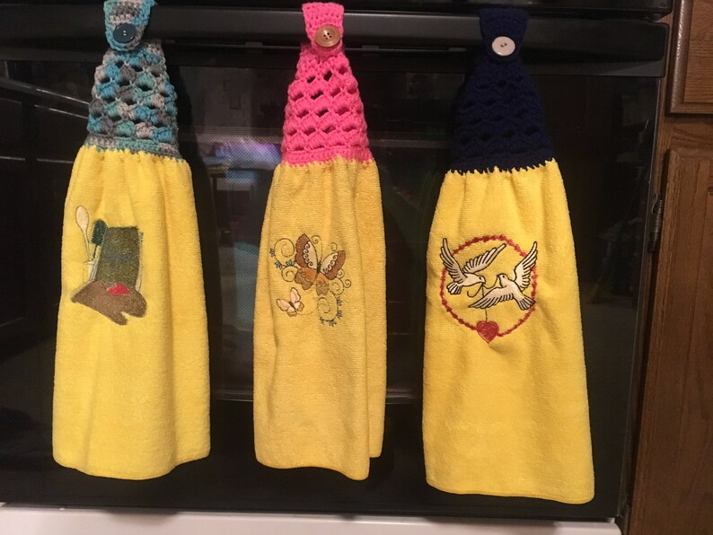 Purple-Pink Peacock Machine Embroidered and Crocheted Hanging Hand Towel