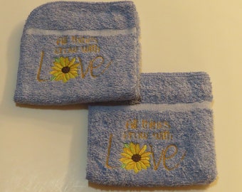 Blue Hotel Quality Machine Embroidered Wash Cloths Set of 2