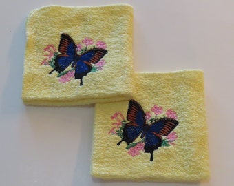 Nature Designs Machine Embroidered Wash Cloths Set of 2